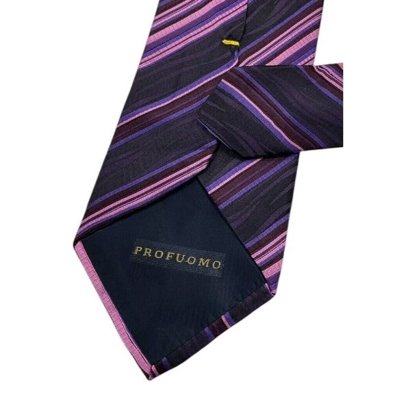 PROFUOMO Men's 100% Silk Necktie LUXURY Tie Purple Pink Striped W:3.7" EUC - Picture 4 of 4